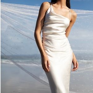 Cream Dress - Asymmetrical Neckline